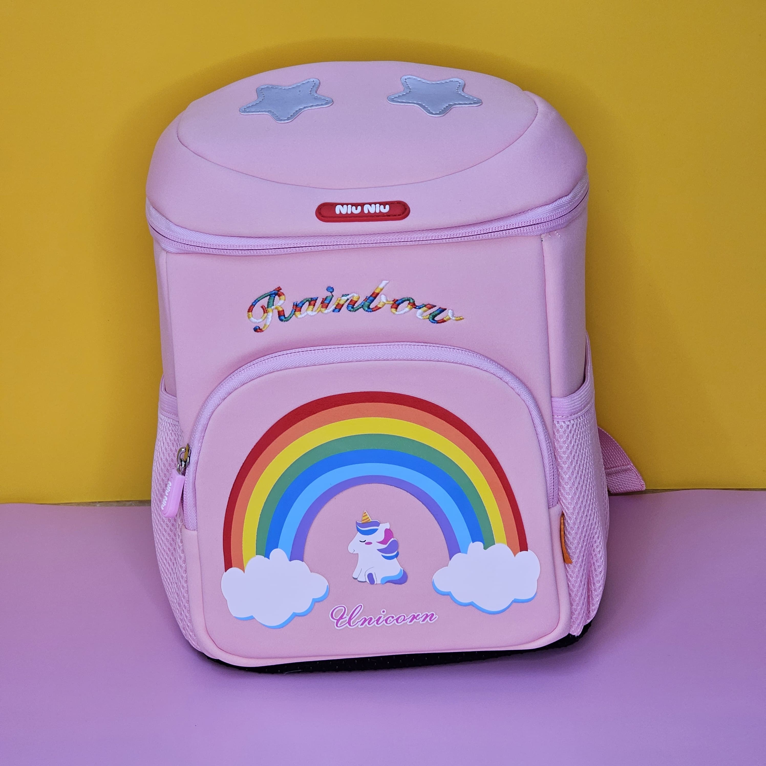 Premium kids' backpack with ergonomic design, reflective safety elements, and fun unicorn print